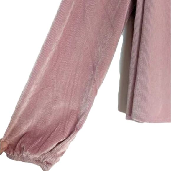 Lane Bryant Classic Blouson-Sleeve Surplice Tie Velour Top Blush Pink Long Sleev - Picture 5 of 9